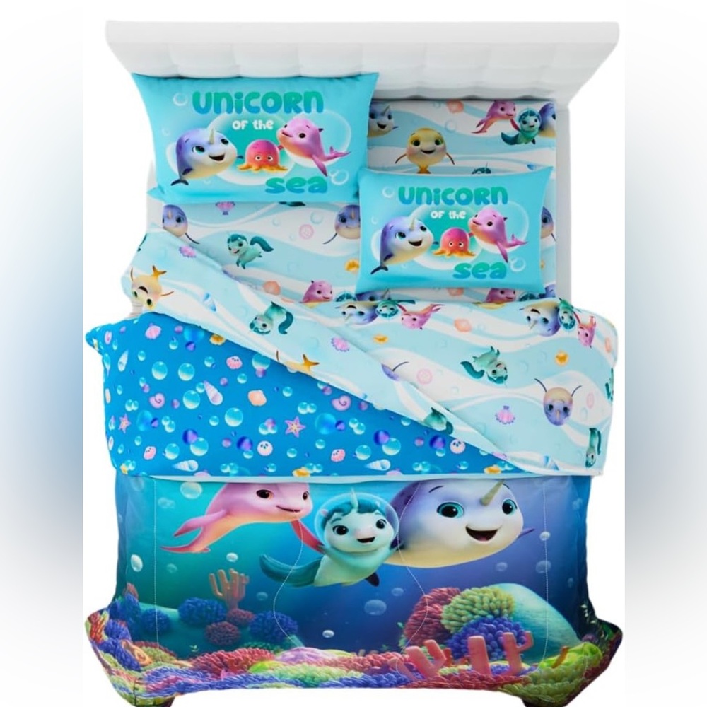 DreamWorks Not Quite Narwhal🦄Kids👦🏻👧🏻Bedding🛏️Comforter & Sheet 5 Pc Full Sz